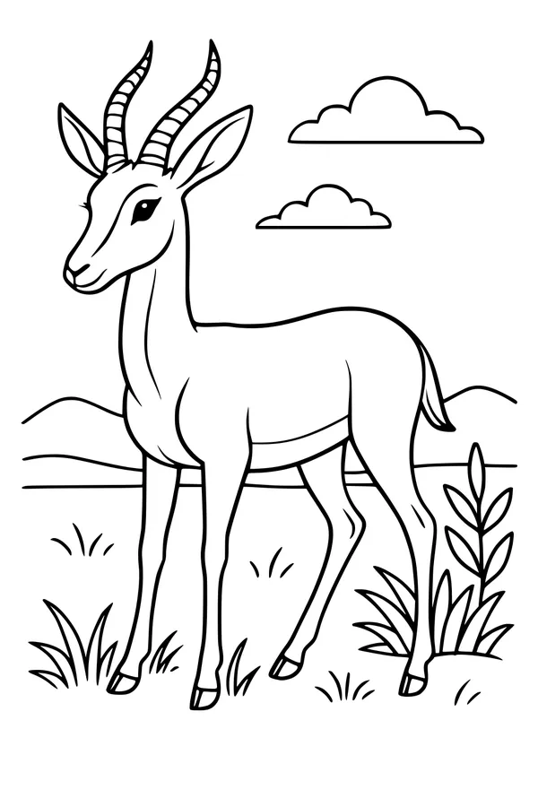Free Gazelle Antelope Coloring Page - Sunny Meadow Scene (Printable PDF)