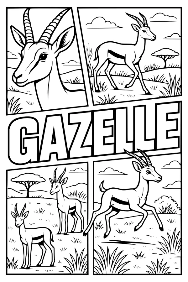 Free Gazelle Coloring Page - Gazelle Parade on the African Grasslands (Printable PDF)