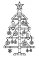 Free Mechanical Christmas Tree Coloring Page - Steampunk Gears and Pipes Design (Printable PDF)