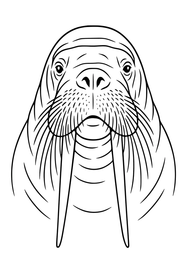 Free Walrus Coloring Page - Big Whiskery Face With Tusks (Printable PDF)