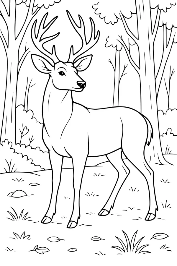 Free Deer Coloring Page - Gentle Buck in Forest Clearing (Printable PDF)
