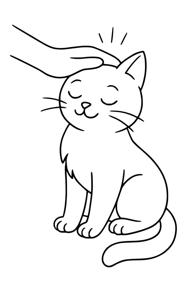 Free Cat Coloring Page - Peaceful Kitty Getting Head Pats (Printable PDF)