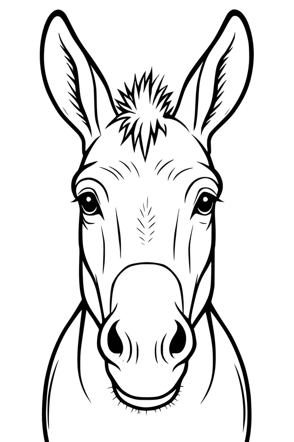 Free Donkey Coloring Page - Cute Big-Eared Face (Printable PDF)