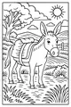 Free Donkey Coloring Page - Saddled Donkey in Sunny Meadow (Printable PDF)