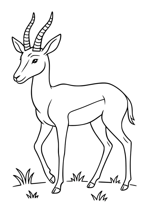 Free Gazelle Antelope Coloring Page - Gentle Gazelle in Grassy Savanna (Printable PDF)