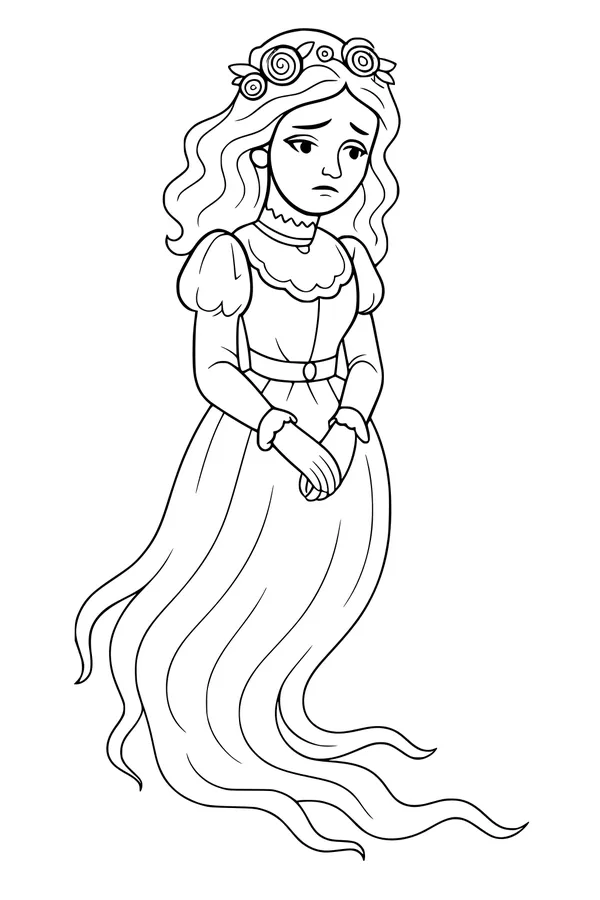 Free Ghost Girl Coloring Page - Victorian Rose Crown Spirit (Printable PDF)