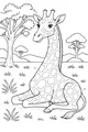 Free Giraffe Coloring Page - Tall Friend Resting in a Grassy Field (Printable PDF)