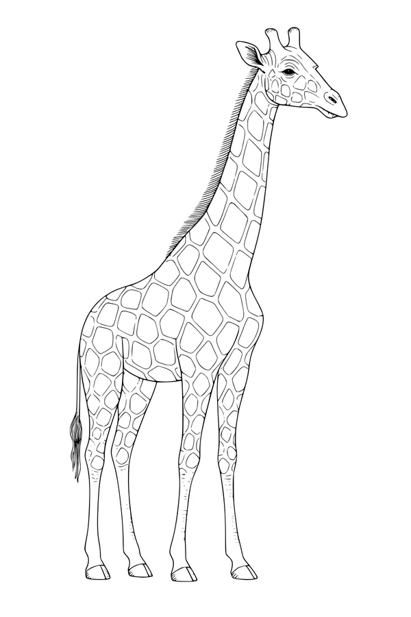 Free Giraffe Coloring Page - Tall Spotted Friend Standing Upright (Printable PDF)
