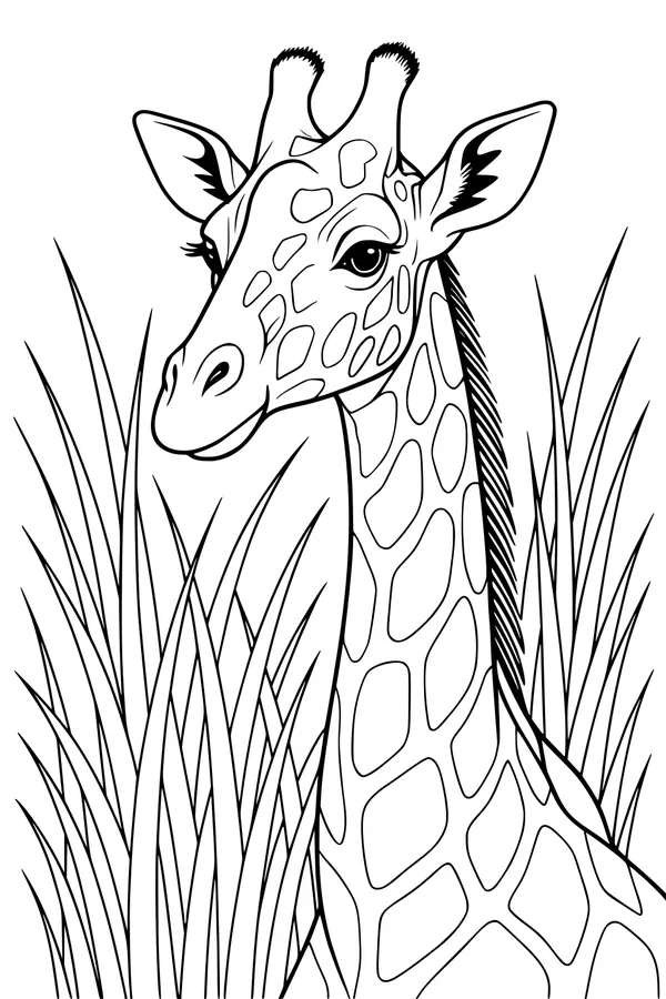 Free Giraffe Coloring Page - Tall Friend in the Grass (Printable PDF)