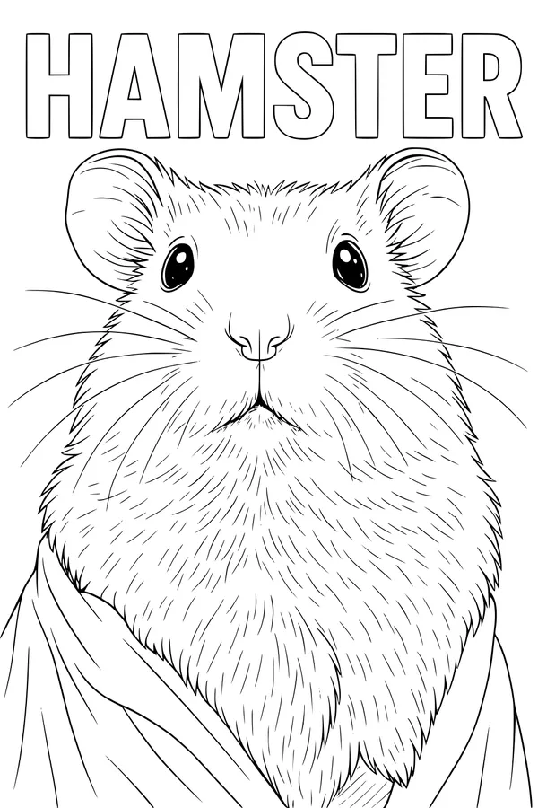 Free Hamster Coloring Page - Cute Fluffy Hamster in Cozy Blanket (Printable PDF)