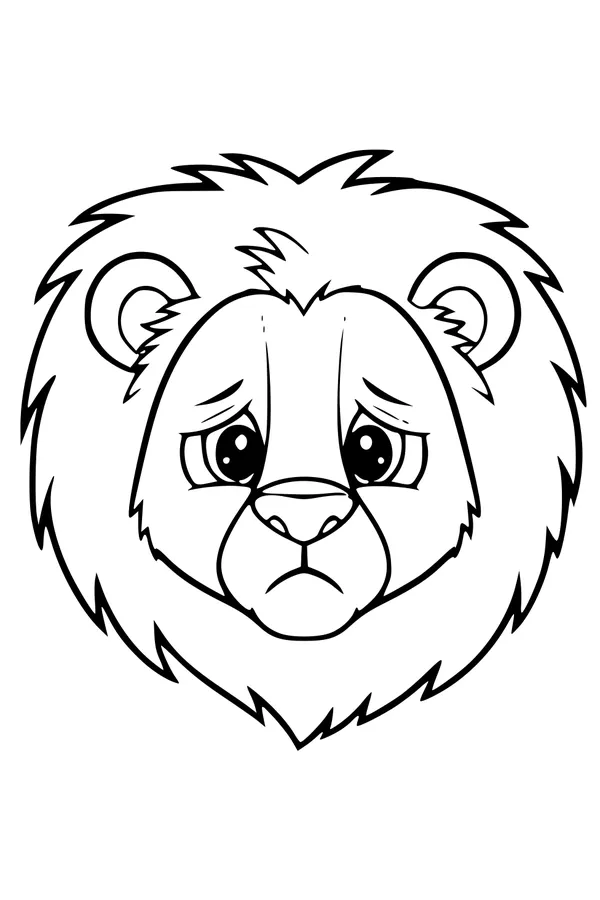 Free Lion Coloring Page - Sad Lion Face With Fluffy Mane (Printable PDF)