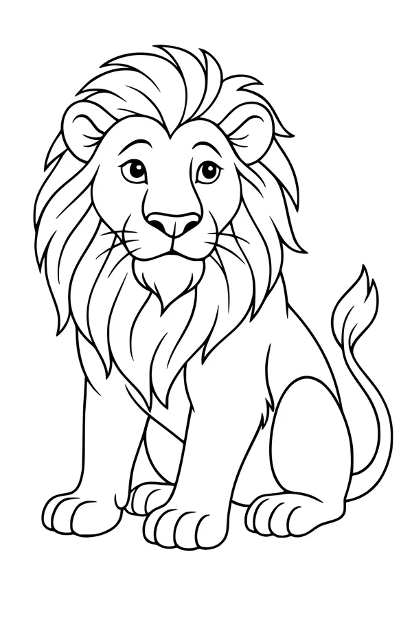 Free Lion Coloring Page - Gentle Lion With Fluffy Mane (Printable PDF)