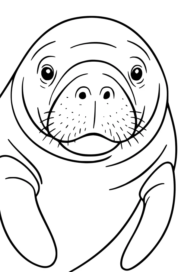 Free Manatee Coloring Page - Cute Close-Up With Whiskers (Printable PDF)