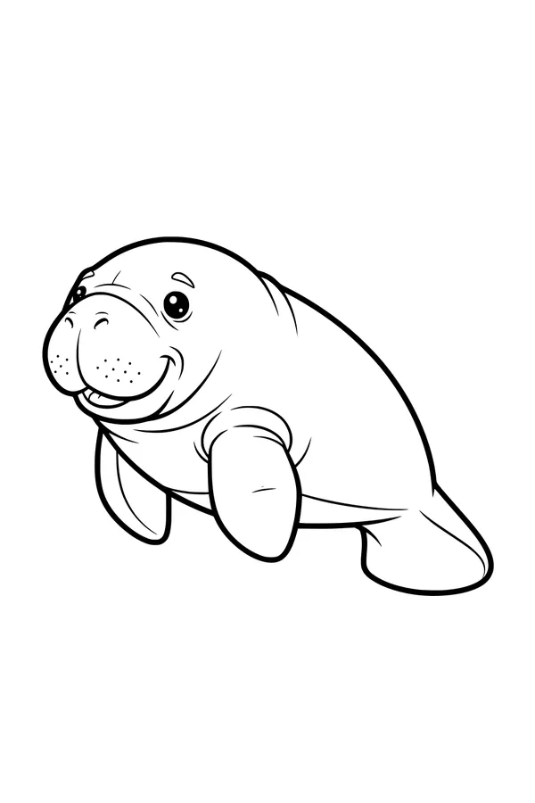 Free Manatee Coloring Page - Smiling Cartoon Sea Cow (Printable PDF)