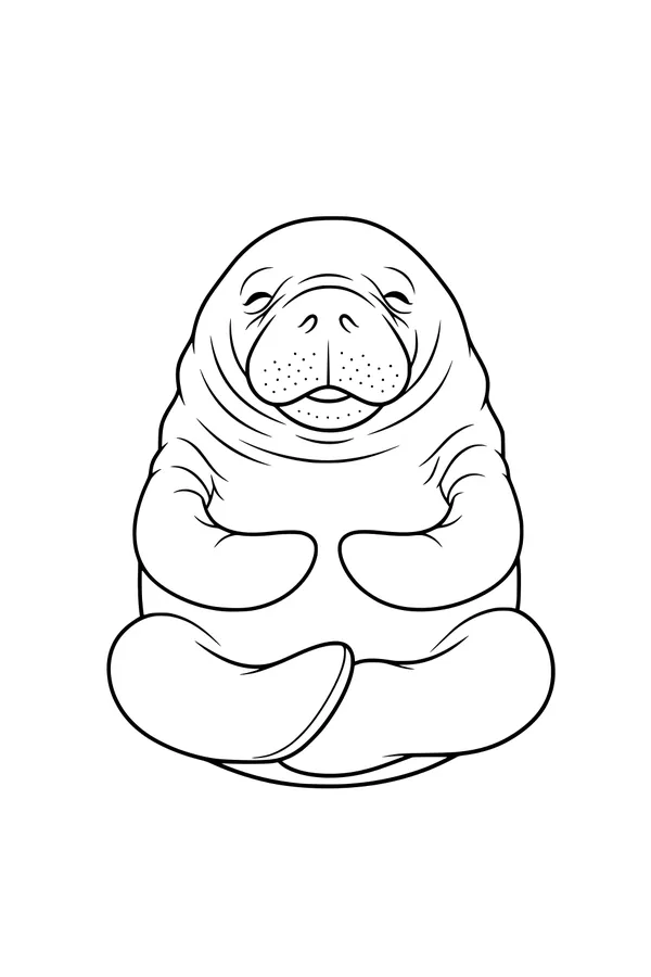 Free Manatee Coloring Page - Snuggly Manatee Sitting Upright (Printable PDF)