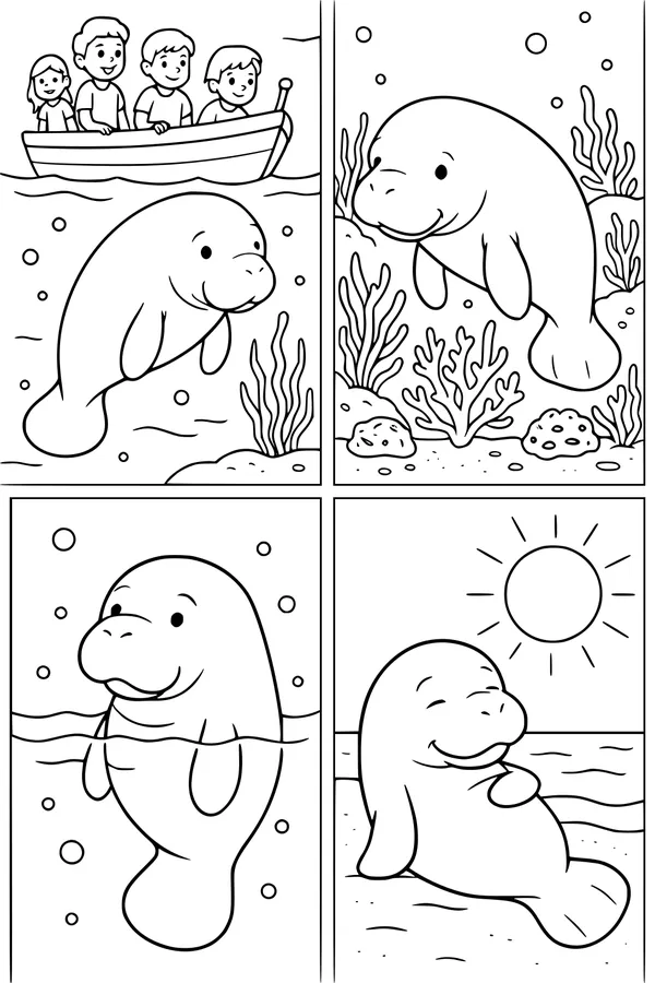 Free Manatee Coloring Page - Ocean Adventure And Sunny Beach (Printable PDF)