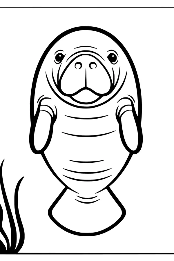 Free Manatee Coloring Page - Gentle Sea Cow in Wavy Grass (Printable PDF)