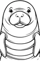 Free Manatee Coloring Page - Smiling Sea Cow Front View (Printable PDF)