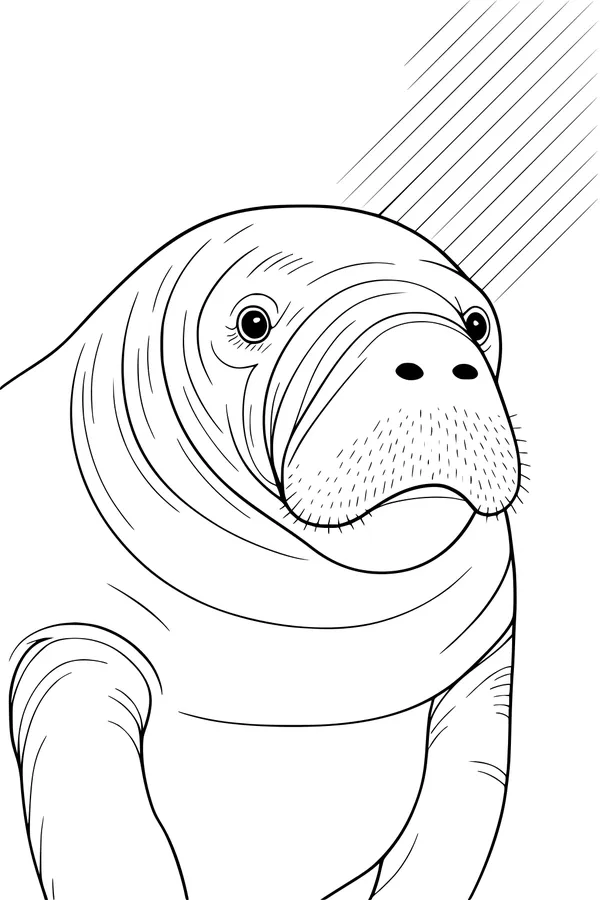 Free Manatee Coloring Page - Gentle Giant in Sunbeams (Printable PDF)
