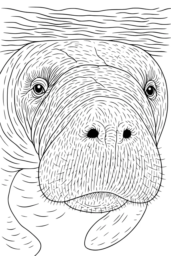 Free Manatee Coloring Page - Gentle Face at the Water's Edge (Printable PDF)