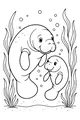 Free Manatee Coloring Page - Mama And Calf Underwater (Printable PDF)