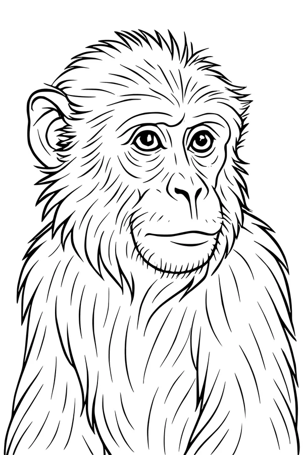 Free Monkey Coloring Page - Fluffy Face With Bright Eyes (Printable PDF)