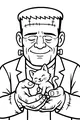 Free Frankenstein Monster Coloring Page - Gentle Giant With Purring Kitten (Printable PDF)