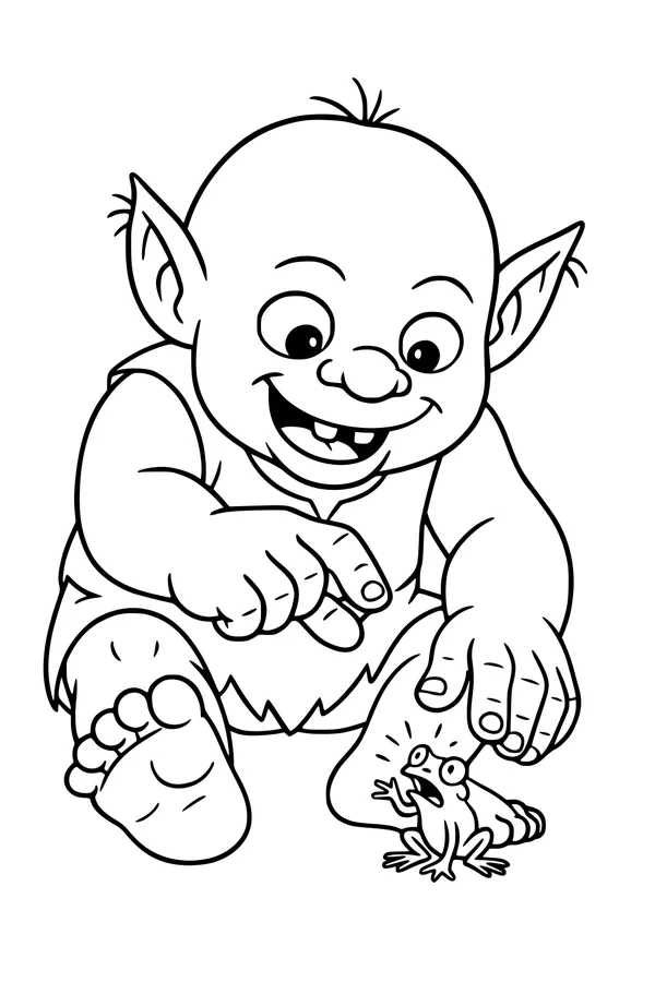 Free Ogre Coloring Page - Gentle Ogre Boy Meets Tiny Frog (Printable PDF)