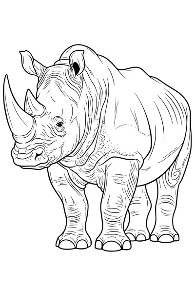 Free Rhinoceros Coloring Page - Big Horns and Wrinkly Skin (Printable PDF)