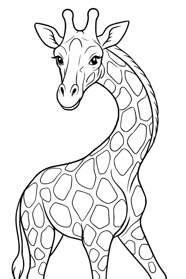 Free Giraffe Coloring Page - Long Curved Neck and Friendly Face (Printable PDF)