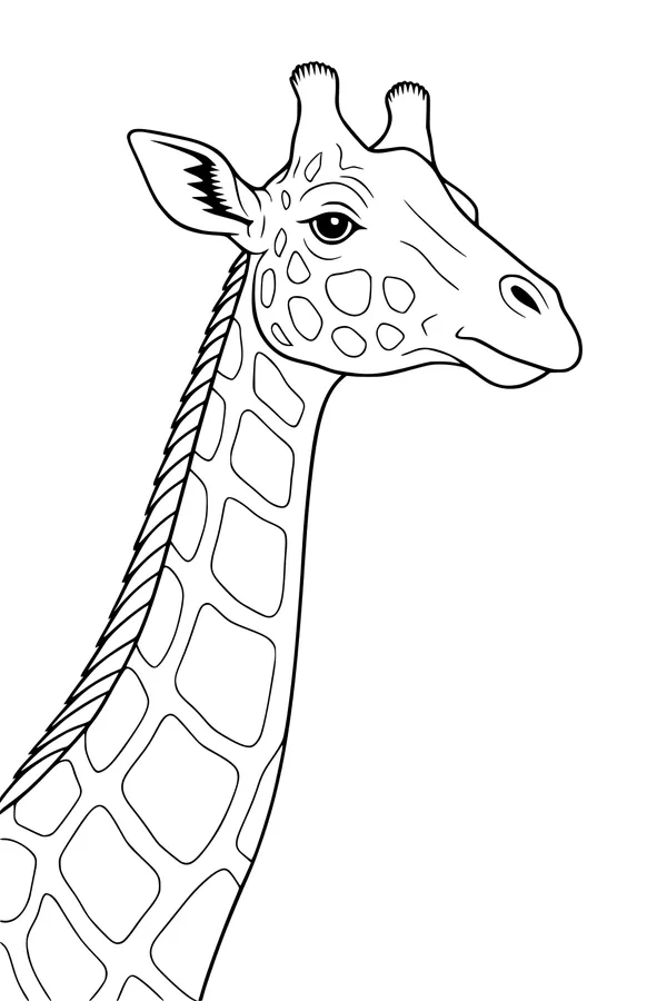 Free Giraffe Coloring Page - Detailed Head And Long Spotty Neck (Printable PDF)