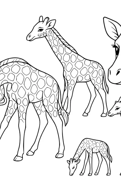 Free Giraffe Coloring Page - Five Gentle Giants in the Savanna (Printable PDF)