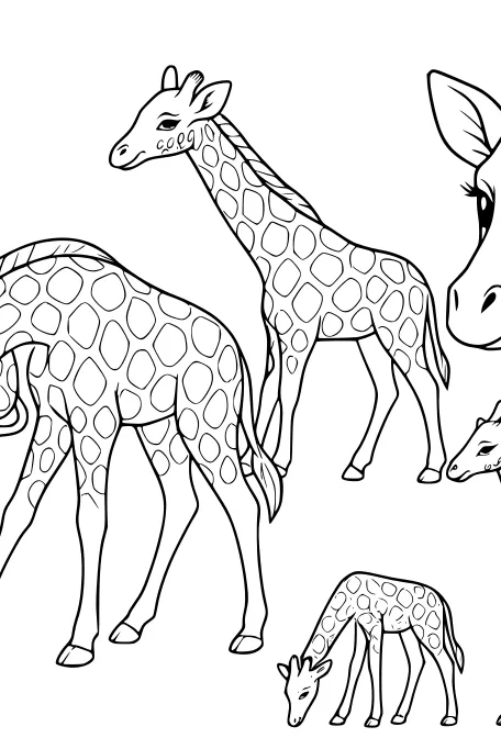 Free Giraffe Coloring Page - Five Gentle Giants in the Savanna (Printable PDF)