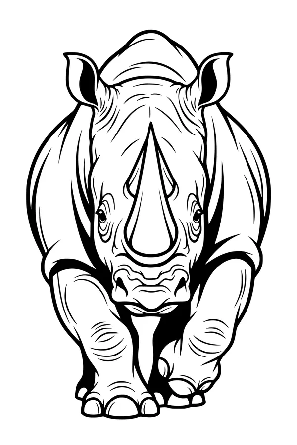 Free Rhinoceros Coloring Page - Front-Facing Safari Rhino (Printable PDF)