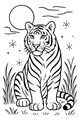 Free Tiger Coloring Page - Striped Tiger Sitting in Sunny Grass (Printable PDF)