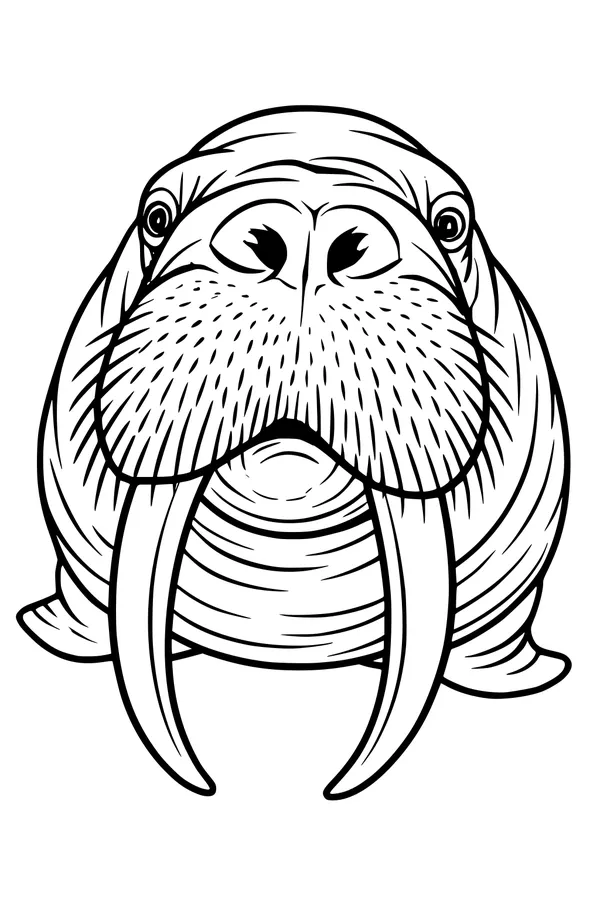 Free Walrus Coloring Page - Close-Up Face With Tusks (Printable PDF)