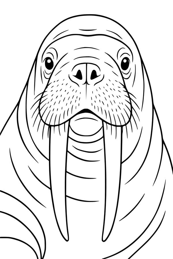 Free Walrus Coloring Page - Wise Old Face With Long Tusks (Printable PDF)