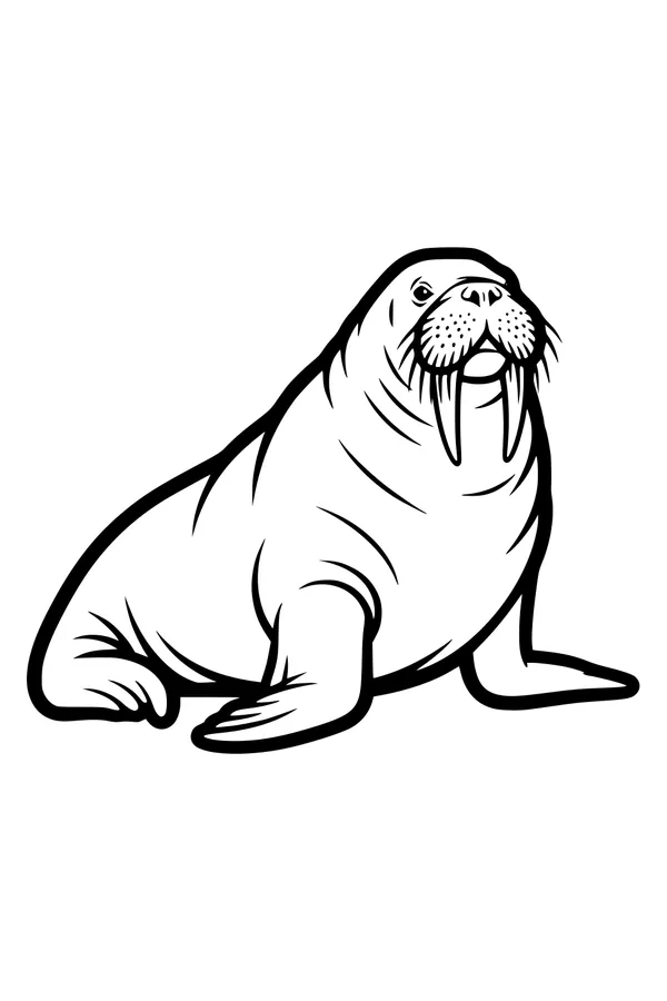 Free Walrus Coloring Page - Whiskered Giant by the Shore (Printable PDF)