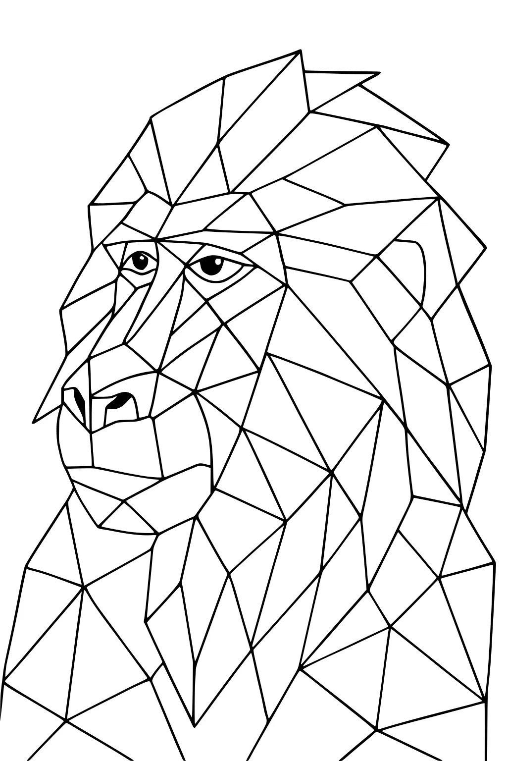 Baboon head with geometric shapes and outlined sections for coloring