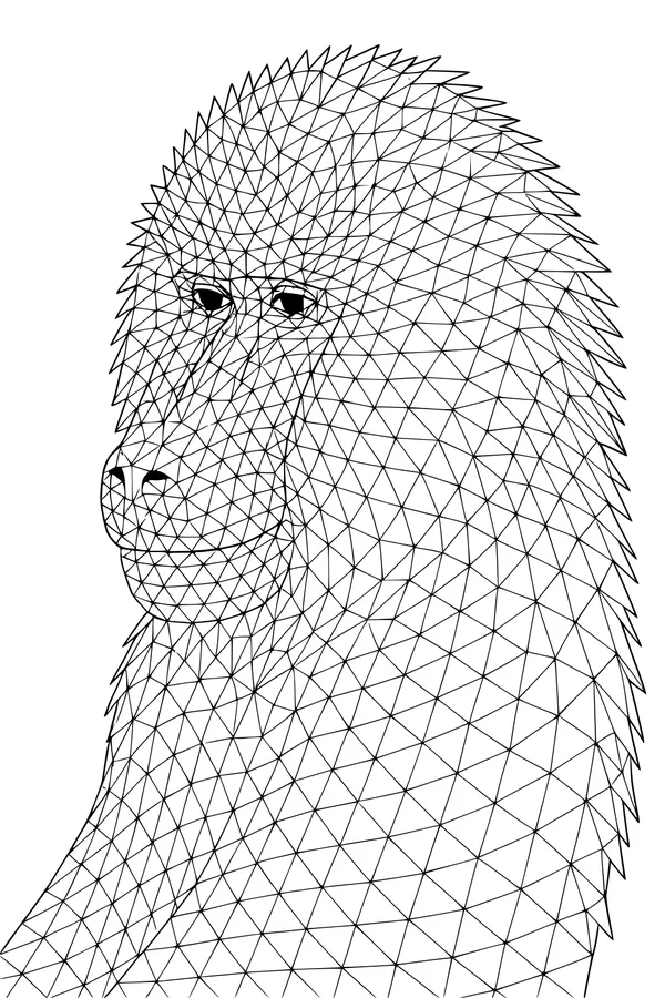 Free Baboon Coloring Page - Geometric Triangle Fur Profile (Printable PDF)