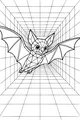 Free Bat Coloring Page - Geometric Bat in Grid Tunnel Maze (Printable PDF)