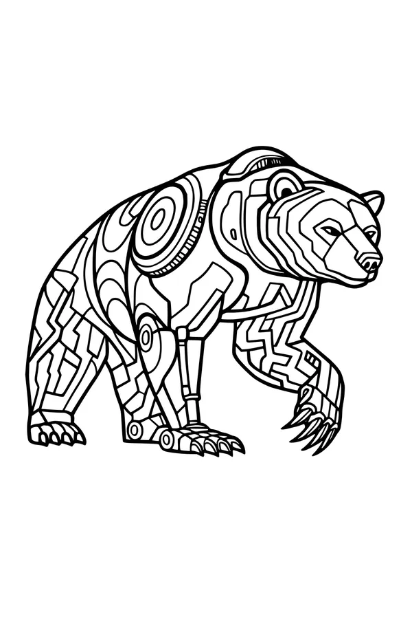 Free Bear Coloring Page - Wild Geometric Pattern Design (Printable PDF)