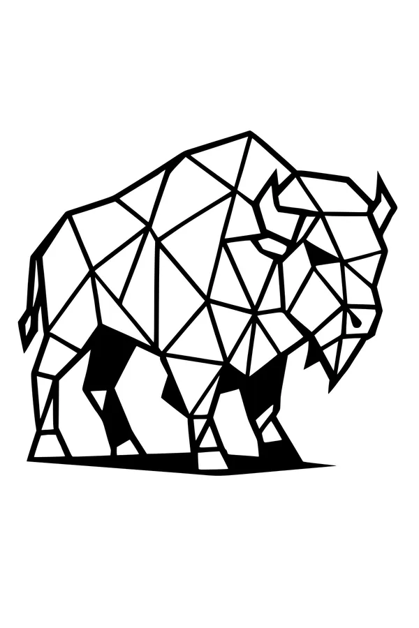 Free Buffalo Coloring Page - Geometric Triangle Art Bison (Printable PDF)