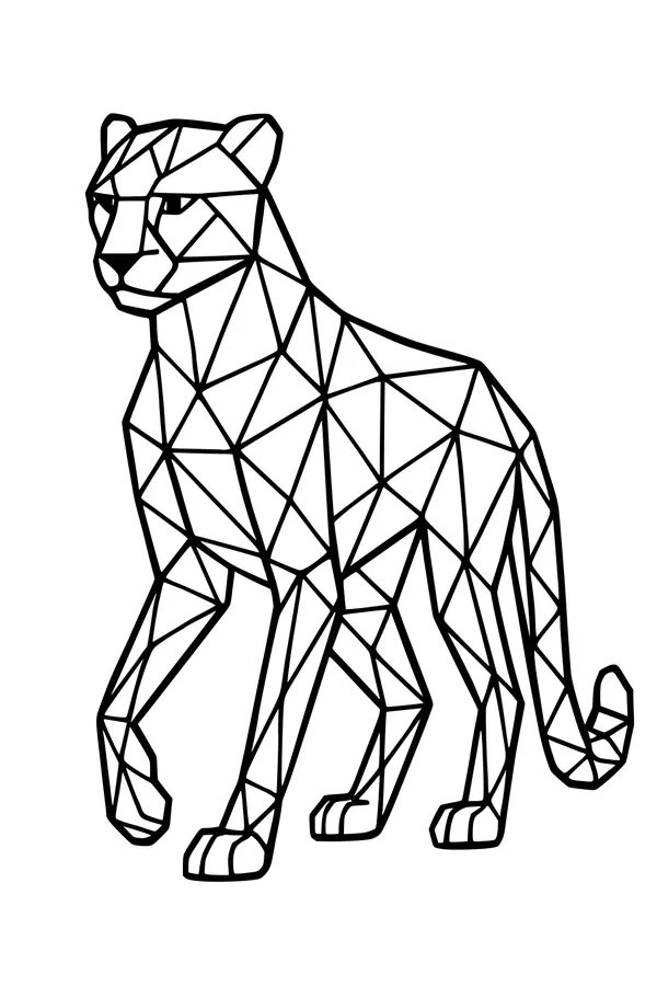 Free Cheetah Coloring Page - Geometric Big Cat Standing Proud (Printable PDF)