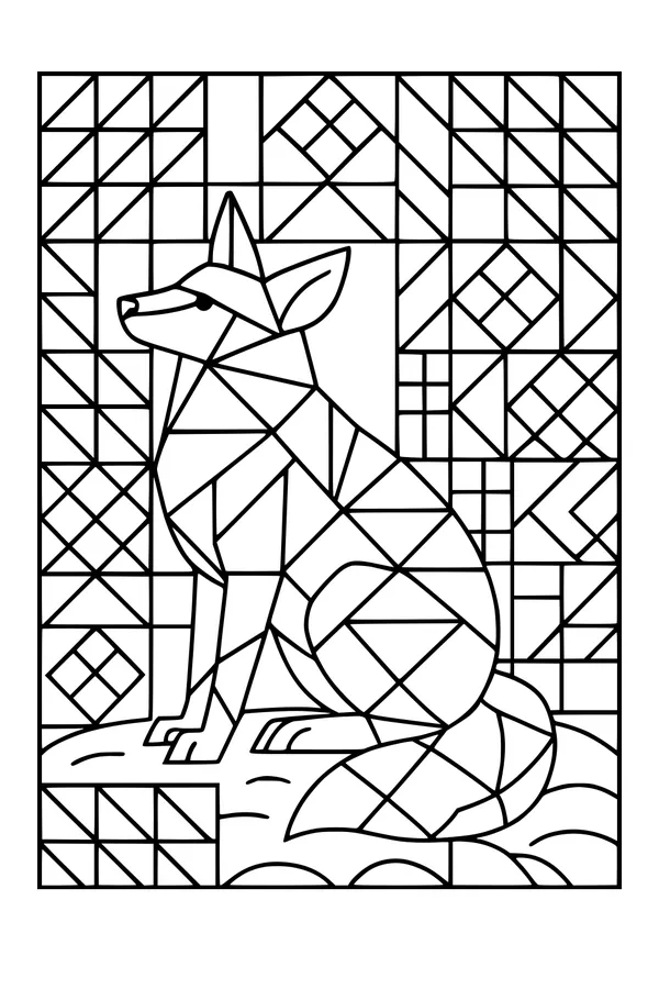 Free Coyote Coloring Page - Geometric Mosaic Desert Art (Printable PDF)