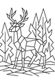 Free Deer Coloring Page - Geometric Antlered Deer in Stylized Pine Forest (Printable PDF)