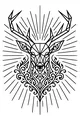Free Deer Coloring Page - Geometric Antlers With Sunburst (Printable PDF)