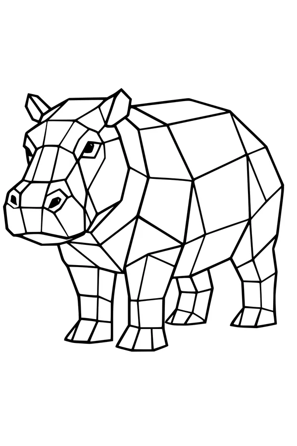 Free Hippopotamus Coloring Page - Geometric Patchwork Hippo (Printable PDF)