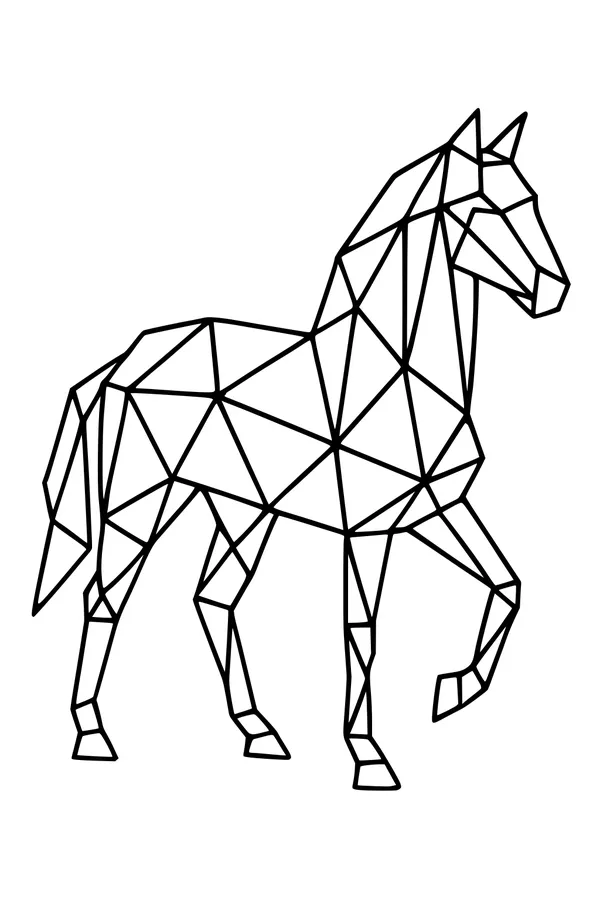 Free Horse Coloring Page - Geometric Prancing Polygon Design (Printable PDF)