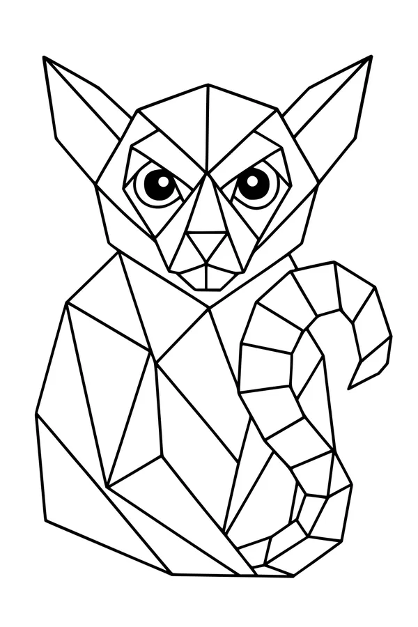 Free Lemur Coloring Page - Geometric Lemur With Big Eyes (Printable PDF)
